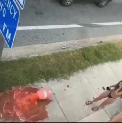 All she wanted was a sip...gets hit in the head with water cooler instead.
