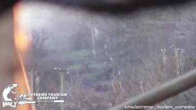 Ukrainian sniper team engage Russian marines evacuating wounded. Near Vuhledar and the village of Pavlivka, Donetsk region [11.2022]