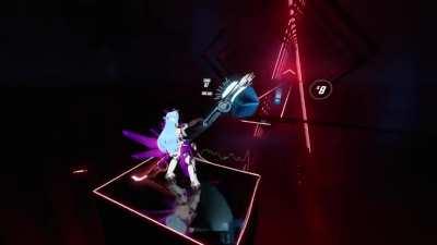 KOS-MOS plays “Engage the Enemy” with Monados on Beat Saber.