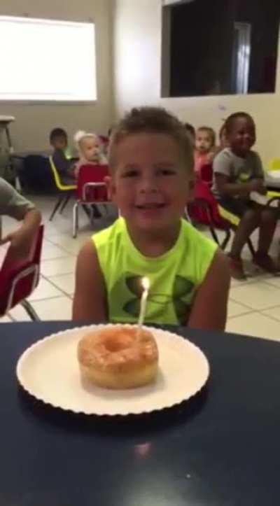 Kid is really happy on his friend's birthday