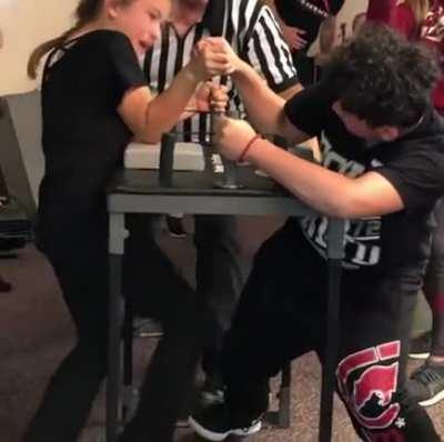 Technique beats size in arm wrestling
