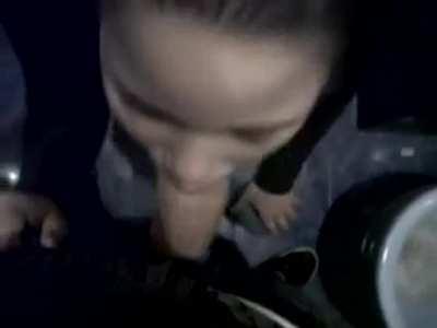 Gf reluctant to blow him in a public bathroom till he gives her a nudge in the right direction