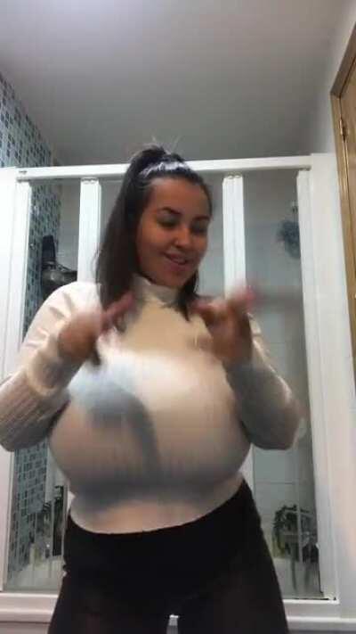 Amazing spillage in a tight white top