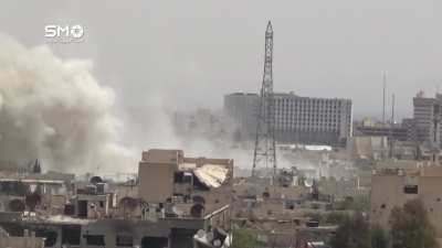 SyAAF airstrike in the general direction of Opposition controlled Qaboun, Damascus - 2017