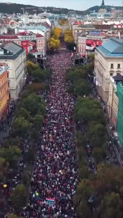 Protest, in Hungary, in opposition to authoritarianism, Putin and fucking Orban