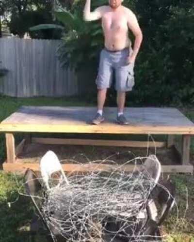 Jumping into barbed wire.
