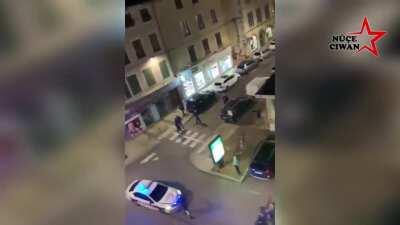 Fascist Turks roam freely on the streets of Lyon, France, shouting 