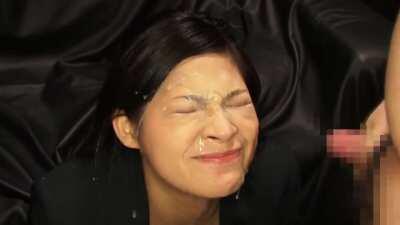 Asian slut gets her face messy with powerful facial and follow-up facial