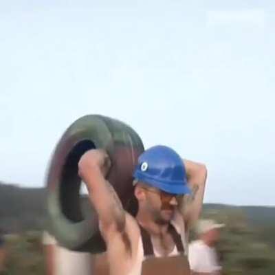 Taking a tyre in the jewels.