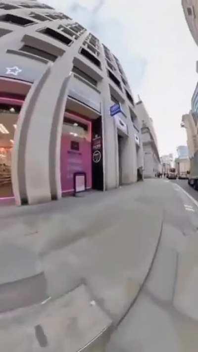 Riding skates in a crowded location