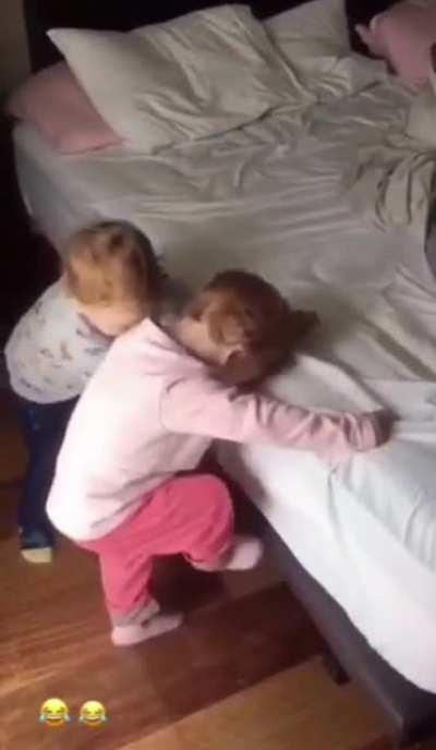 if we help each other we can both get on the bed