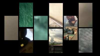 Nine Synchronized views of Chaos during Port Explosion in Beirut.