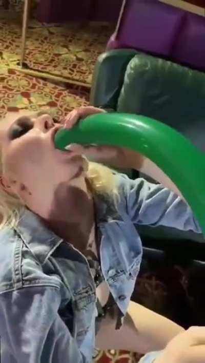 Deepthroating a balloon