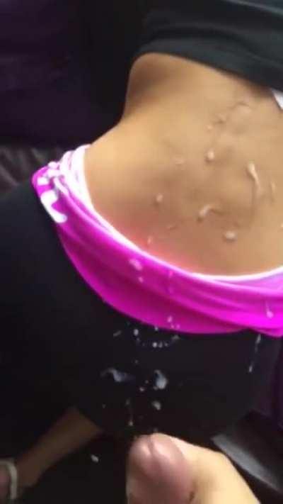 Blows A Huge Load On Her Tight Gym Clothes Before He Even Gets It In.