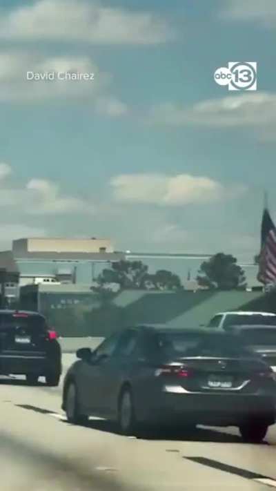 A Saab getting dragged by a SUV in Houston today, the driver seems to be having a rough day