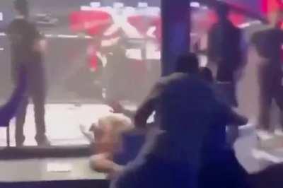 Iranian MMA fighter Ali Heybati kicks the ring girl because he was 