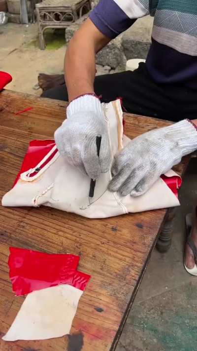 Guy chinese upgrade his shoes.