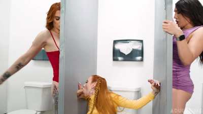 trans janie blade & kasey kei fuck madison morgan through glory holes after getting caught