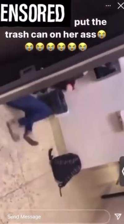 She put the trash can on her head...