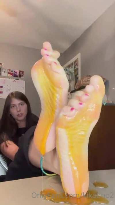 Her Soles Are so Hot covered in honey. 