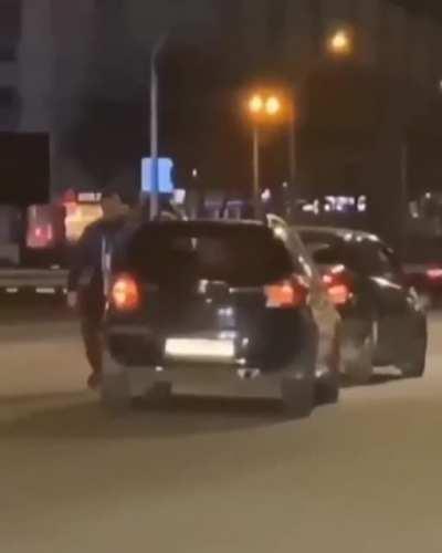 jumping in the middle of the road