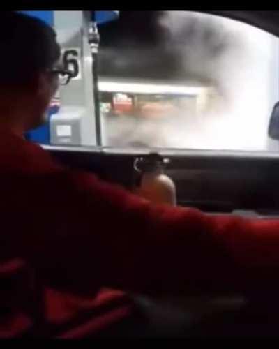 Using a fire extinguisher to help someone cool off