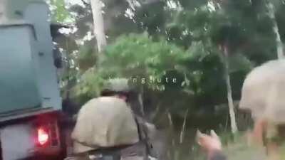 Philippine Army soldiers and mechanized units in an encounter against insurgents in Sulu Island, Mindanao. Undated