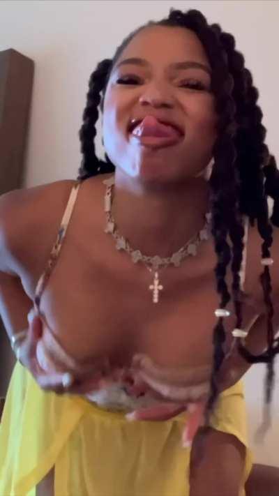 Taunting her boobs slowmo 🫣