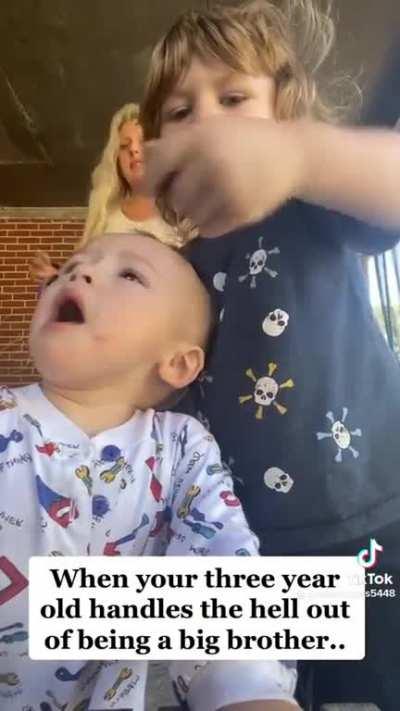 The dad instincts on this 3 year old