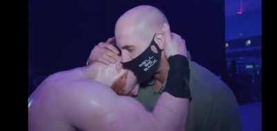 Seamus on the left after one of his biggest matches, seeing his best friend Cesaro, after a long time. Just guys being good dudes.
