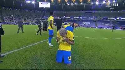 Neymar crying after the final whistle.