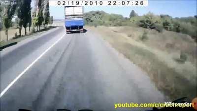 This one is bad! 18+ motocycle head on collision with truck. Graphic content