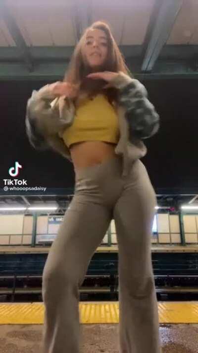 Girl at a train station