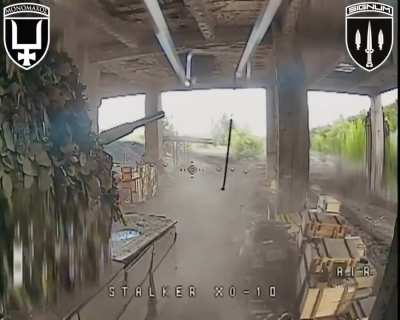 Ukrainian Fiber optic FPV drone destroyed a hidden Russian T-72B3 in the Lyman direction. May 19, 2025. SIGNUM Battalion.