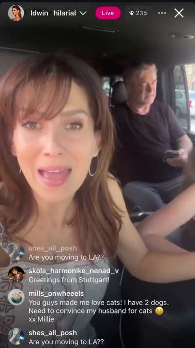 Caught a couple minutes of Hillary’s Live today. Carmen does the codeswitchy to list the cats’ ridiculous Spanish names. Grandpa mumbling in the backseat. Hillary asks Alec if he’ll let her get another cat & his automatic response is, “No because you’