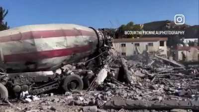 Continuing their ethnic cleansing campaign in South Lebanon, the Israeli terrorists last night struck this cement, asphalt and gravel plant in an effort to hinder reconstruction of destroyed villages.