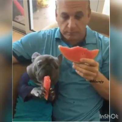 Dad and little buddy with new stuff😊