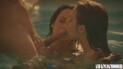 Poolside fun leads to threesome