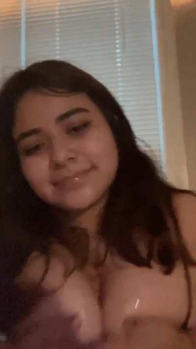 I get so happy when he cums on my tits