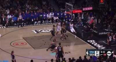 [Highlight] James Harden DROPS Mikal Bridges and drills his signature three while injured!