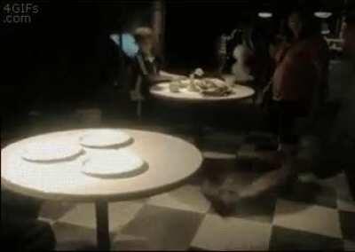 The way he kicks the vase