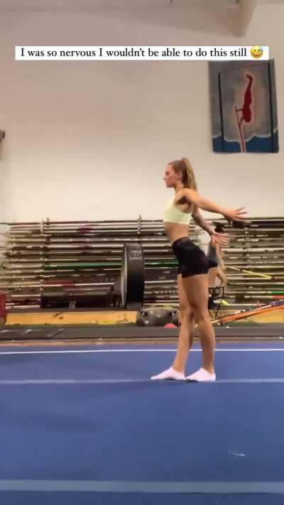 A nervous and happy gymnast