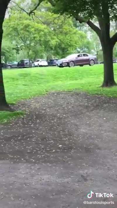 Madlad takes the sedan on the golf course