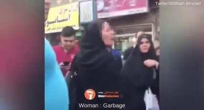 Iranian woman defends herself against imbecilic mullah threatening her if she doesn’t fix her hijab