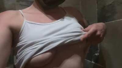 I love playing with my tits, they can't wait to fall out 😈