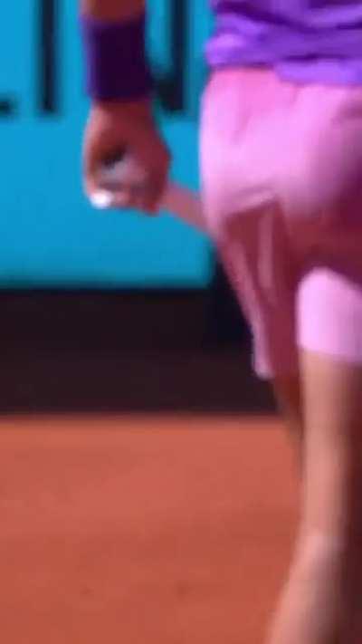 Rafael Nadal catches opponent's shot with his racket