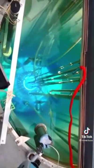 Cherenkov Radiation, when launching a nuclear reactor.