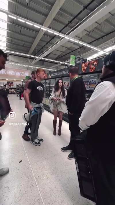 Customer smashes vegan activists megaphone in a UK supermarket