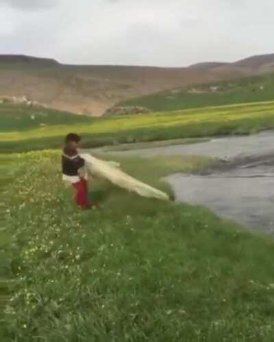 Kid wants to fish by his own.....