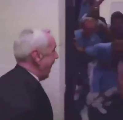 Exclusive video of referee walking into the England dressing room after the game ended.